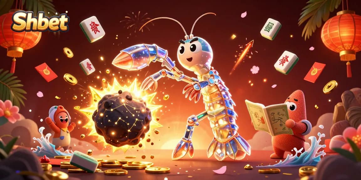 Experience winning with Shbet as a vibrant mantis shrimp breaks through an asteroid showering gold.