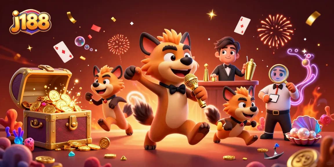 Experience vibrant gaming at j188 with animated hyenas showcasing comedy and casino elements.