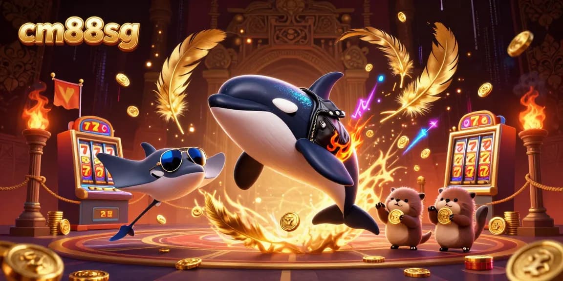 Engage in thrilling wins with cm88sg, featuring cartoon characters amidst a dynamic casino scene.