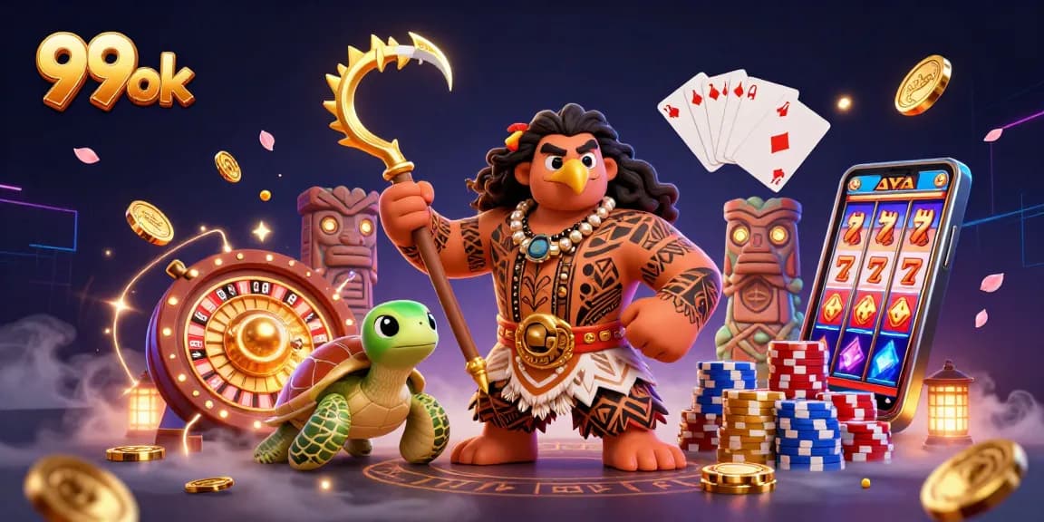 Experience the thrill of winning at 99 ok with vibrant casino elements and engaging characters.
