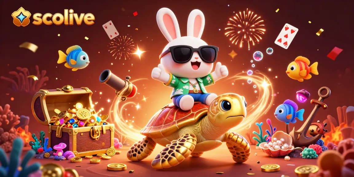 Socolive captures players' winnings with a lucky rabbit and sea turtle adventure in a vibrant underwater world.