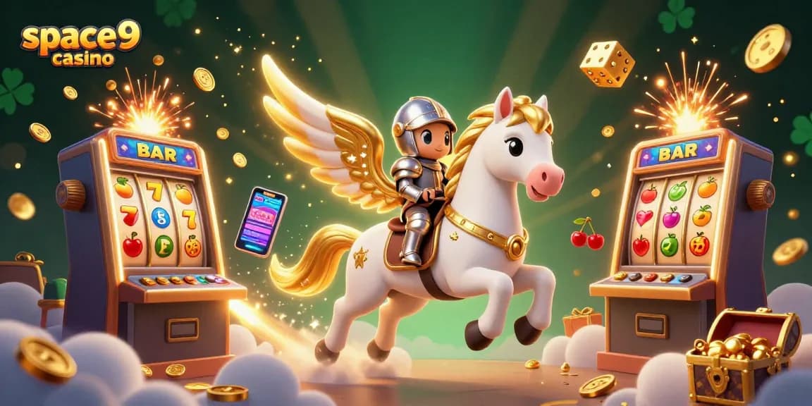Engage with space9 casino's colorful gaming experience featuring dynamic slot machines, stardust trails, and exciting game symbols.