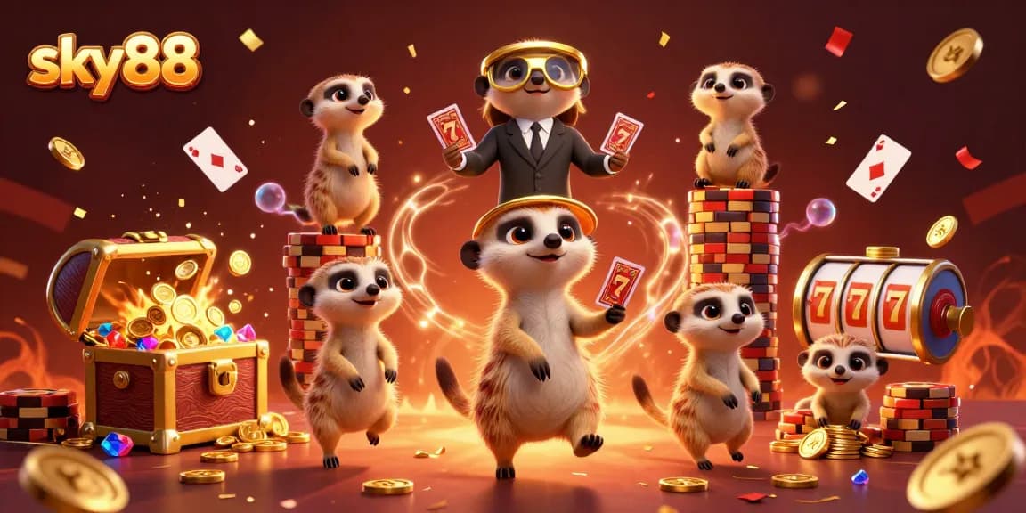 Experience the thrilling sky88 casino with meerkats managing games and treasure!