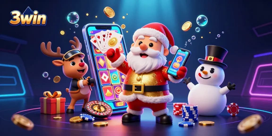 Experience thrilling gameplay at 3win with Santa and friends lifting jackpot slots in a vibrant casino!