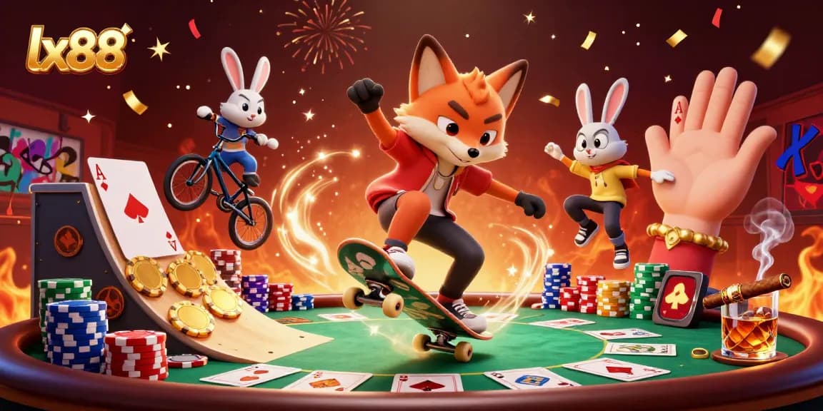 Boost your game at lx88 with immersive 3D casino action, featuring playful characters and vibrant casino elements.