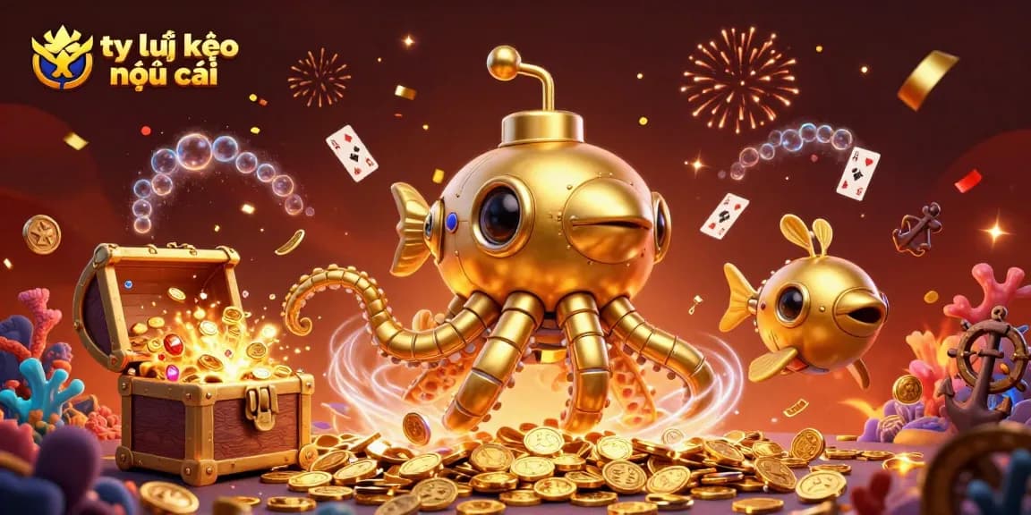 Experience the dynamic world of tỷ lệ kèo nhà cái with a vibrant scene of gold coins and a mechanical crew.