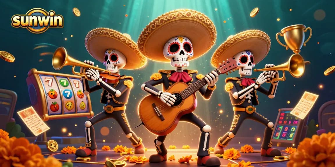 Experience thrilling gaming with sunwin in this lively mariachi-themed digital illustration.