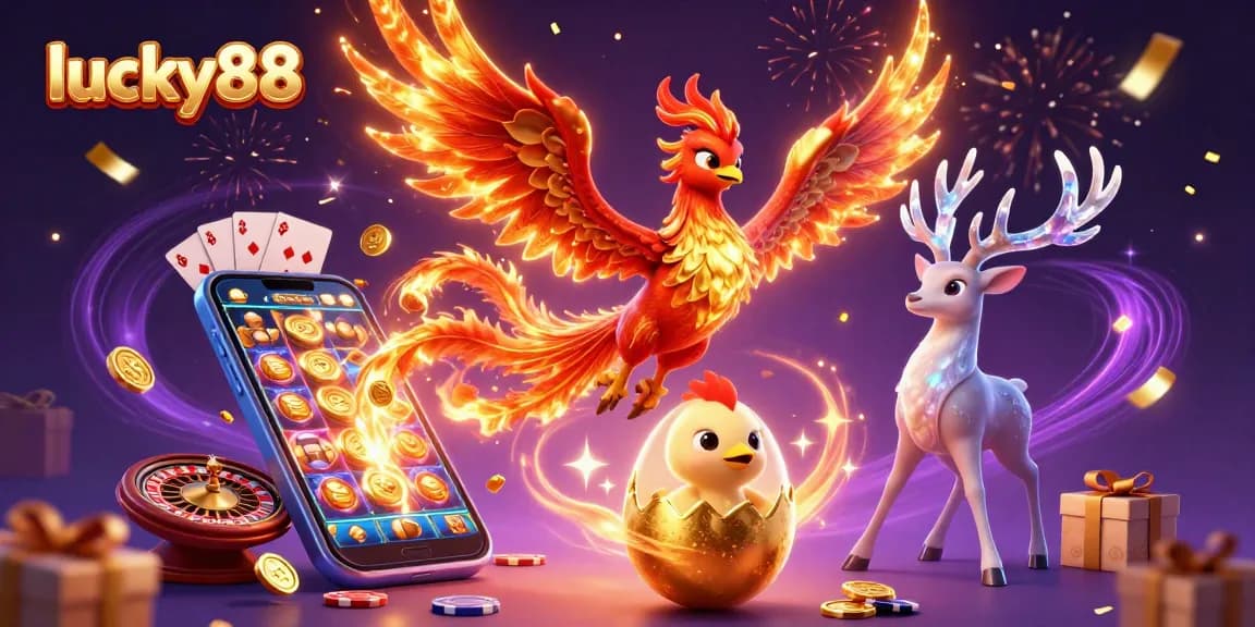 Experience lucky88 with a vibrant phoenix scene and dynamic casino elements.
