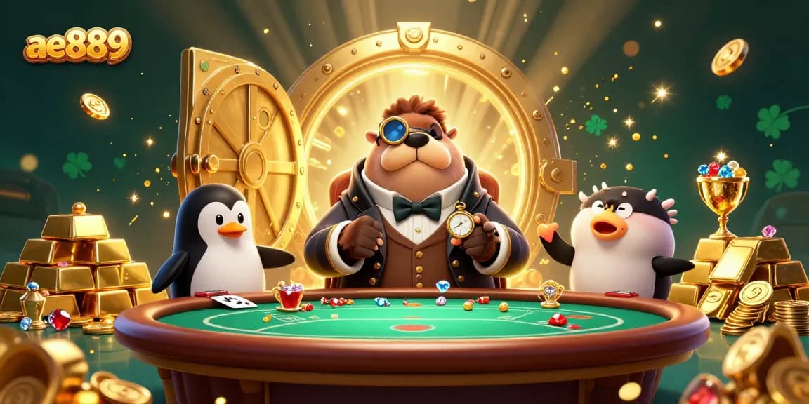 Experience thrilling poker action at ae889 with a jolly walrus and a clever penguin dealer.