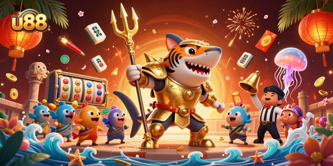 u88 players enjoy gambling thrills in an underwater casino setting with vibrant characters and elements.