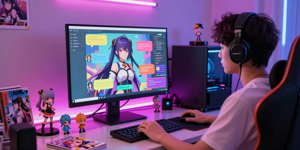 Engaging AI chat hentai interaction in a vibrant digital space with anime character chatbot.
