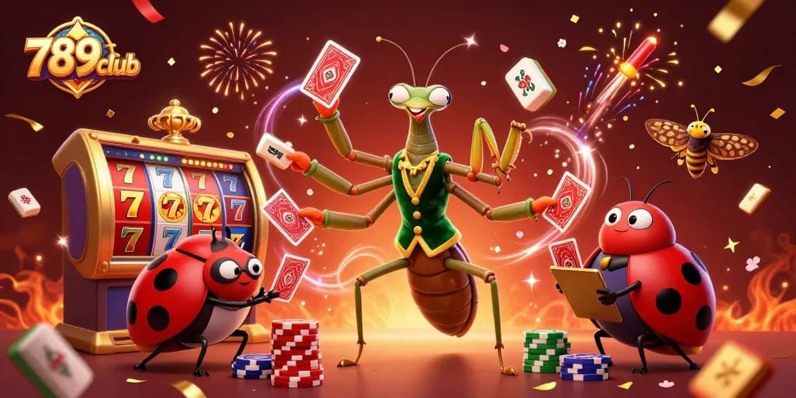 Experience the excitement of 789club with a lively 3D casino scene featuring colorful slot reels and energetic characters.