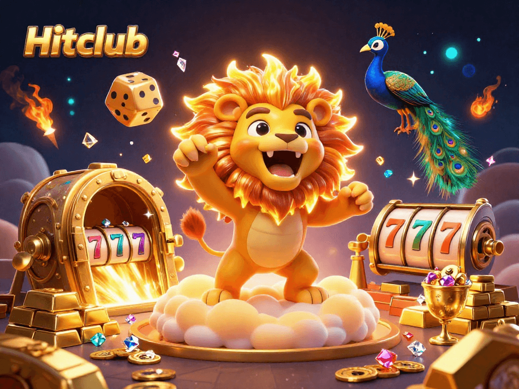 Hitclub offers thrilling slot action with a roaring sun lion and sparkling gems.