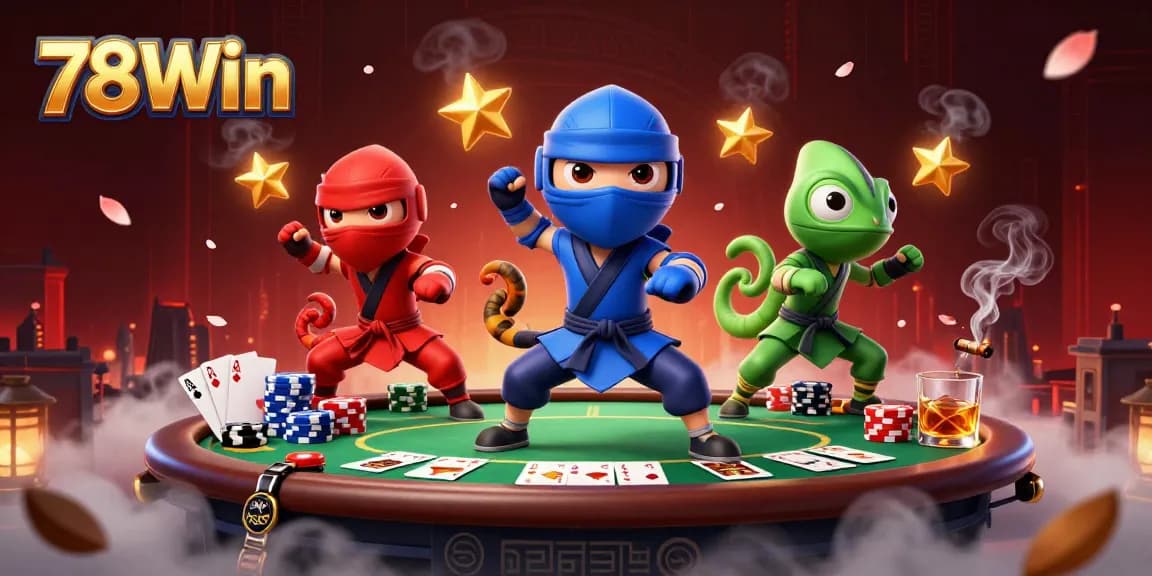Experience thrilling poker action with 78Win's dynamic chameleon ninjas and vibrant casino elements.