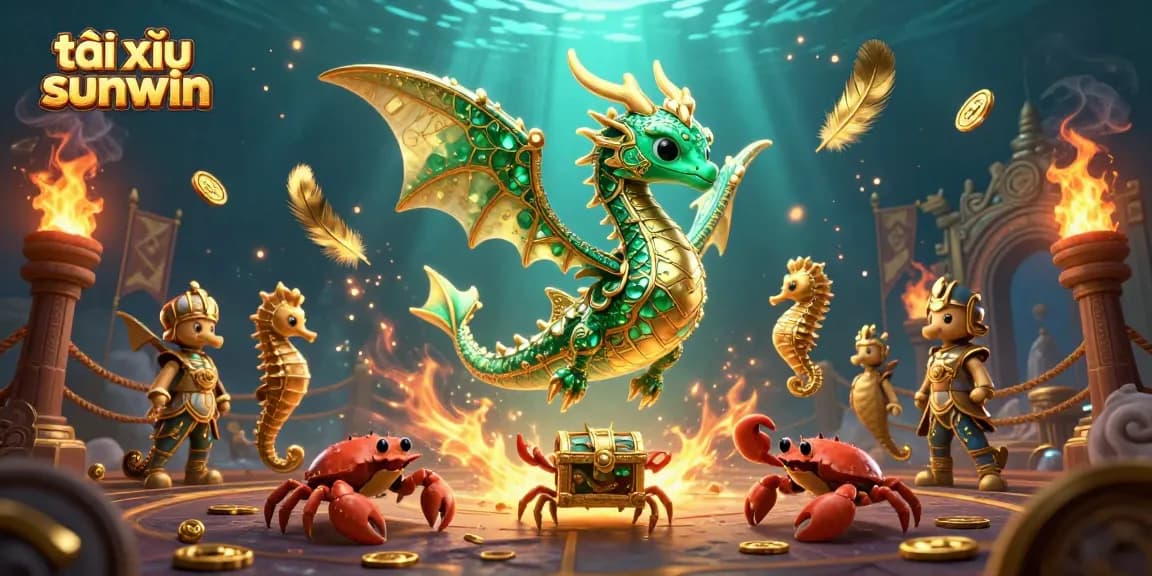 Tài xỉu sunwin offers thrilling gaming experiences represented by a sea dragon, creating excitement with golden elements.