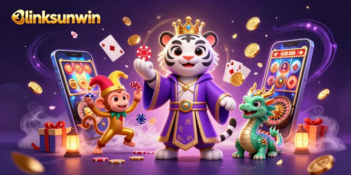 Engaging linksunwin scene with a tiger, monkey, and dragon highlighting vibrant casino action.