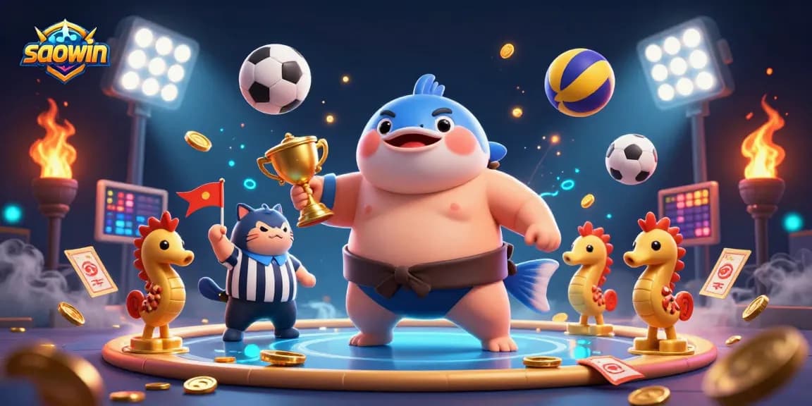 Experience thrilling gameplay at saowin with a dynamic underwater casino scene featuring a sumo fugu and seahorse spectators.