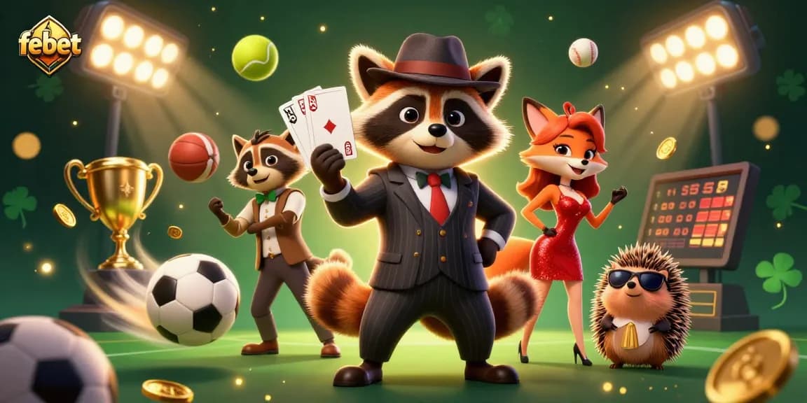 Win big with febet as the raccoon, fox, and hedgehog play thrilling casino games.