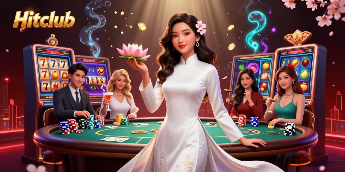 Hitclub players spin the jackpot reels, enjoying an engaging casino experience adorned with cherry blossoms.