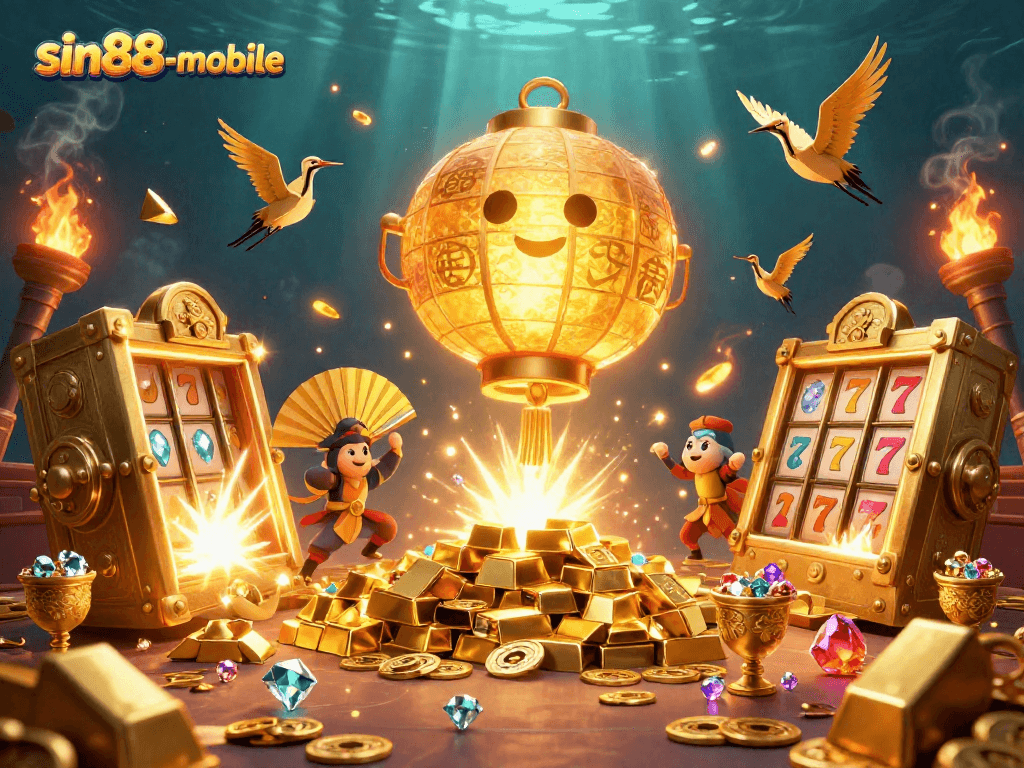 Experience the thrill of sin88-mobile with dazzling golden gaming elements and exciting slot visuals.