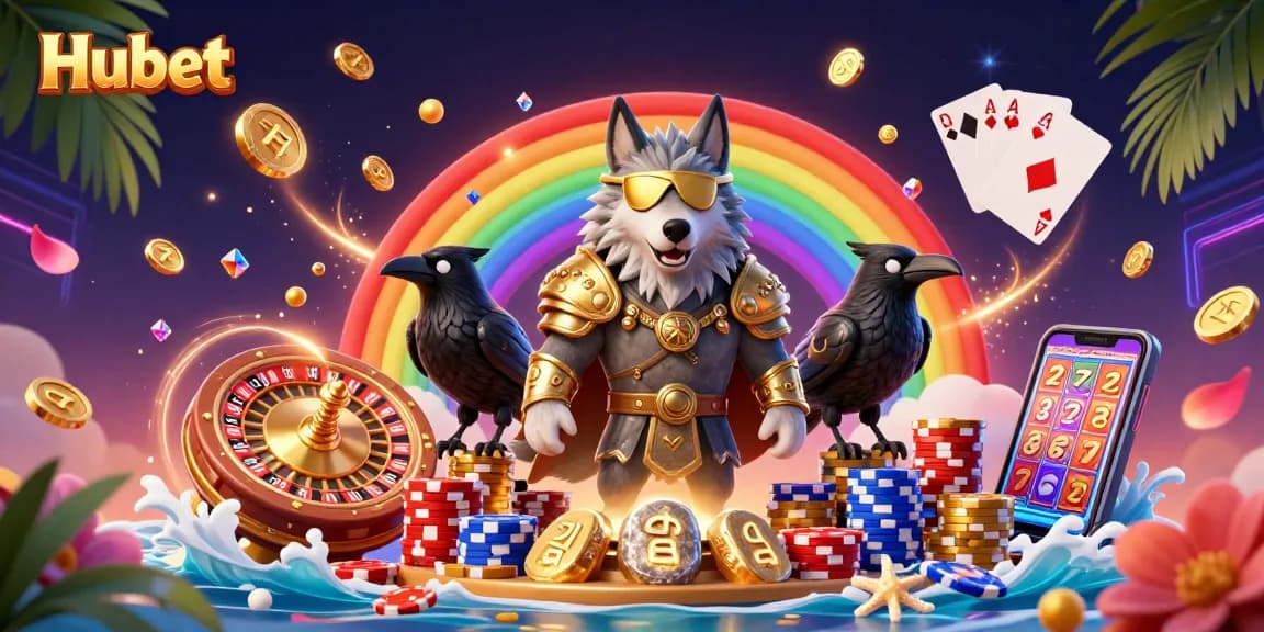Experience gaming excitement with Hubet’s vibrant casino scene, featuring dazzling characters and interactive elements.
