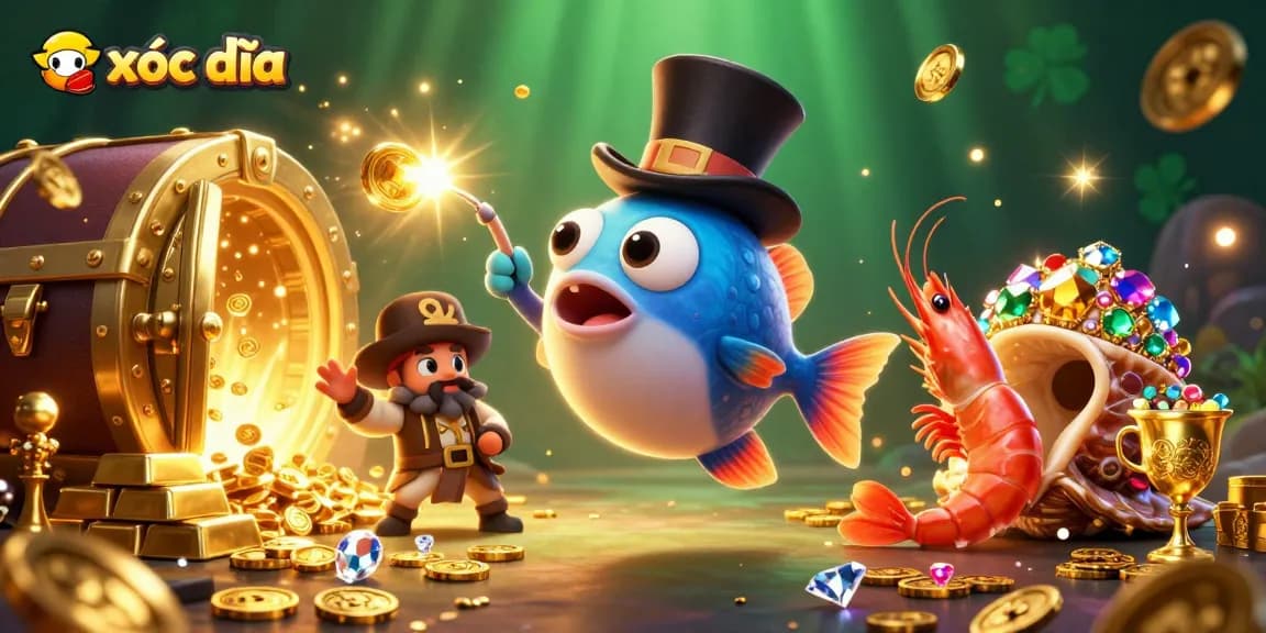 Engage in spirited xóc đĩa games with thrilling treasures and vibrant characters in a 3D casino scene.