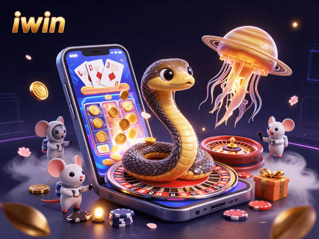Place bets in style at iwin's cosmic casino illustrated in vibrant 3D.