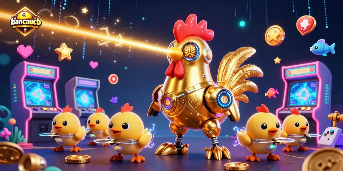 Engage in the thrilling ACE FISHING game with bancaucb's unique laser-shooting golden rooster robot.