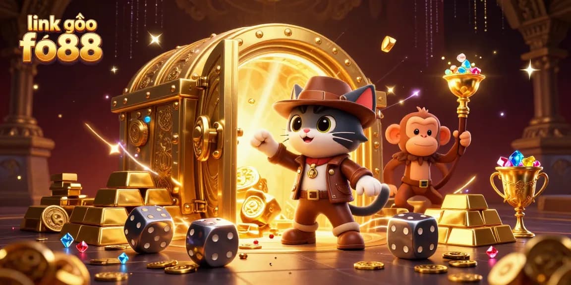 Experience thrilling gameplay with link vào fo88, highlighted by vibrant treasures and casino elements.