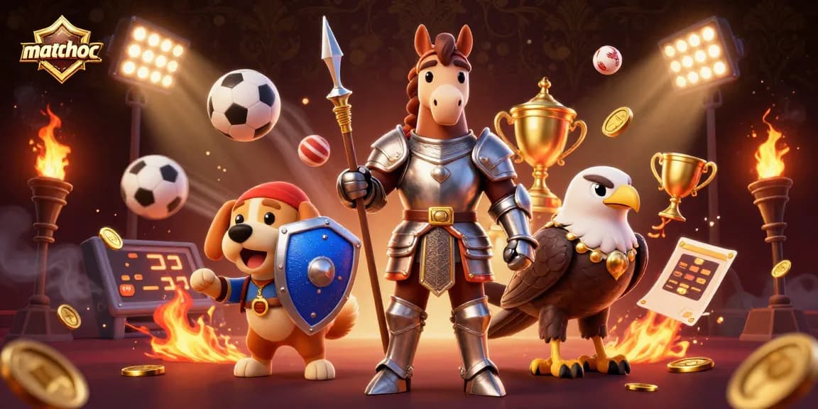 Experience matchuoc's thrilling scene as medieval knights and squire puppies engage in dynamic sports betting.