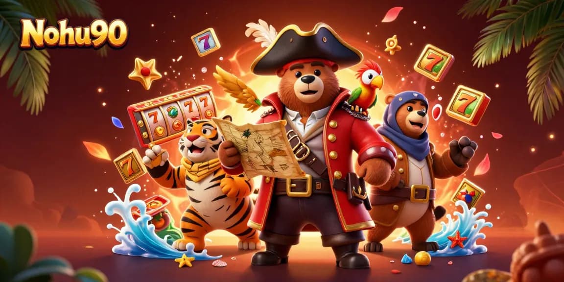 Nohu90 reveals thrilling jackpots in a vibrant casino-themed 3D illustration