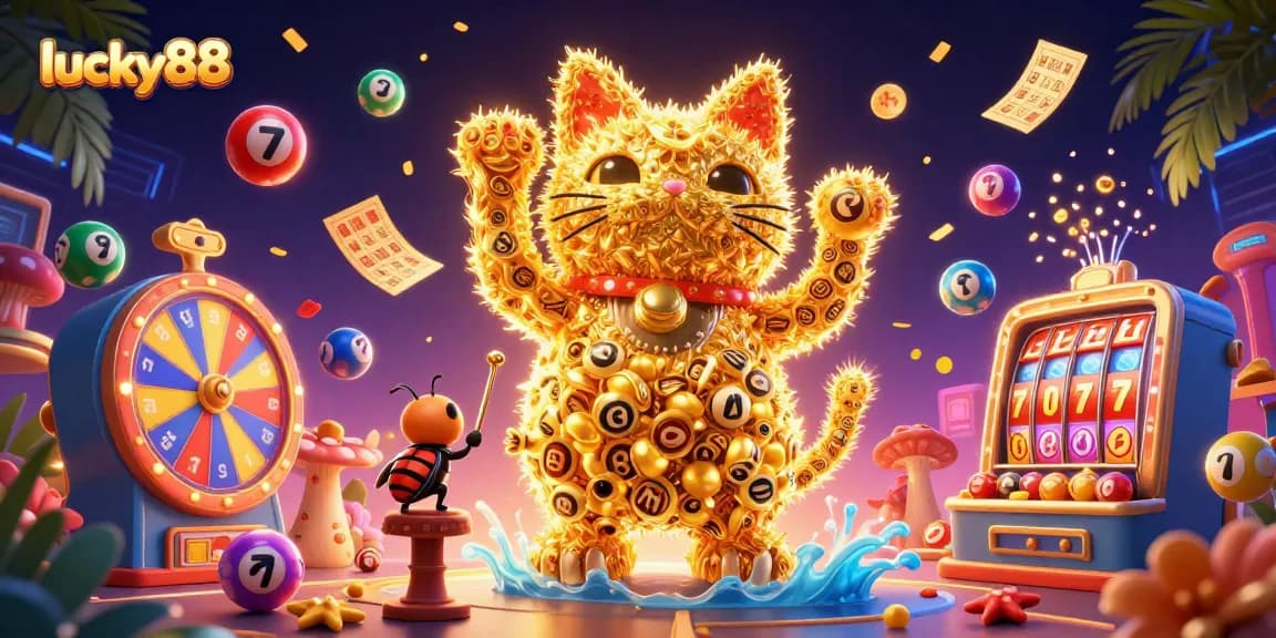 Engage in thrilling wins with lucky88 in this vivid casino-inspired illustration featuring dynamic game elements.