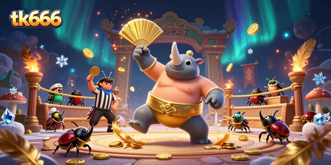 Engage with tk666's thrilling gameplay featuring a beetle champion amidst a dazzling casino scene.