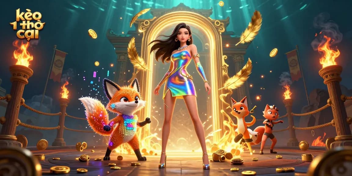 Engage in kèo nhà cái with a stunning 3D visual of a vibrant casino scene featuring a holographic woman and digital elements.