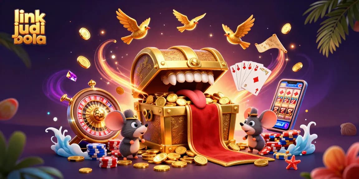 Bet big with link judi bola in this vibrant casino scene filled with treasures and betting action!