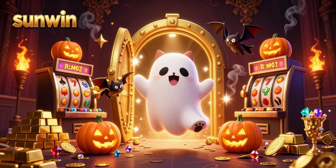 Experience thrill with sunwin in a haunted casino featuring lively ghost characters and dazzling treasures.