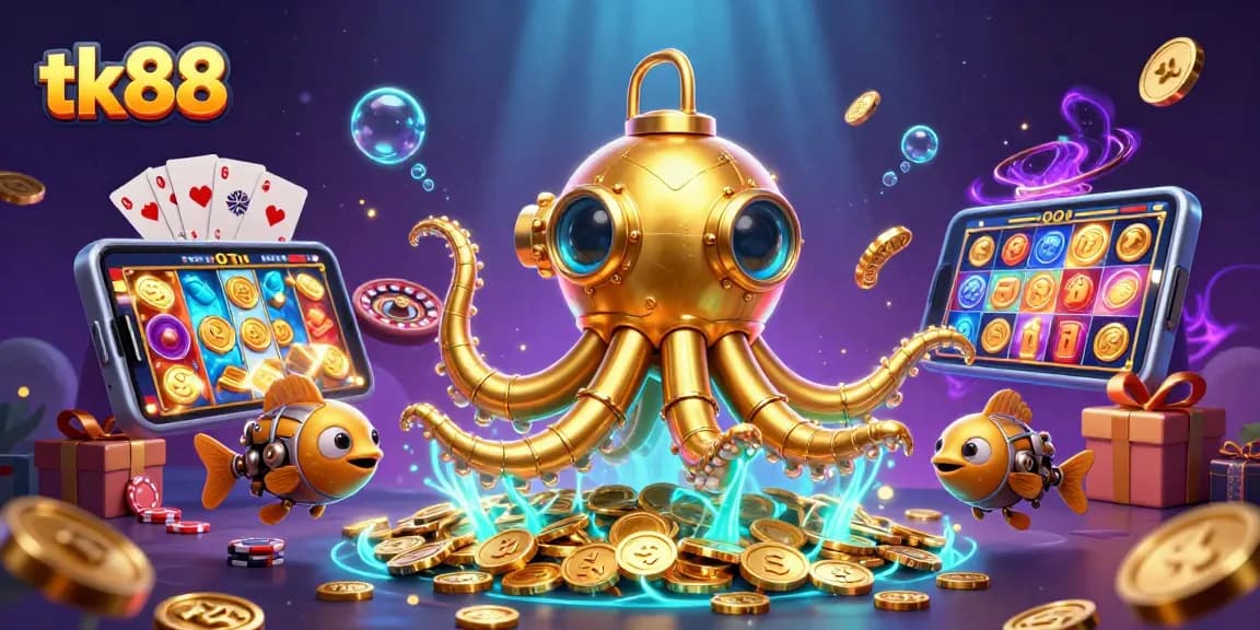 Spin reels and win big with tk88's vibrant casino adventures featuring golden kraken.