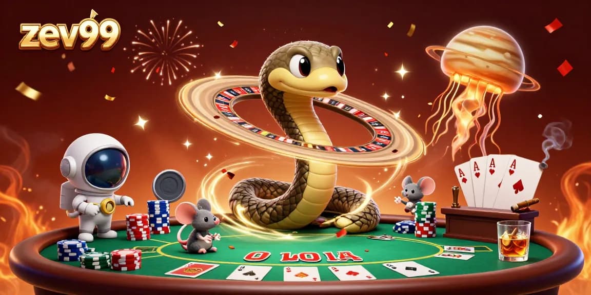 Experience the excitement of zev99 with animated poker action and vibrant cosmic elements.