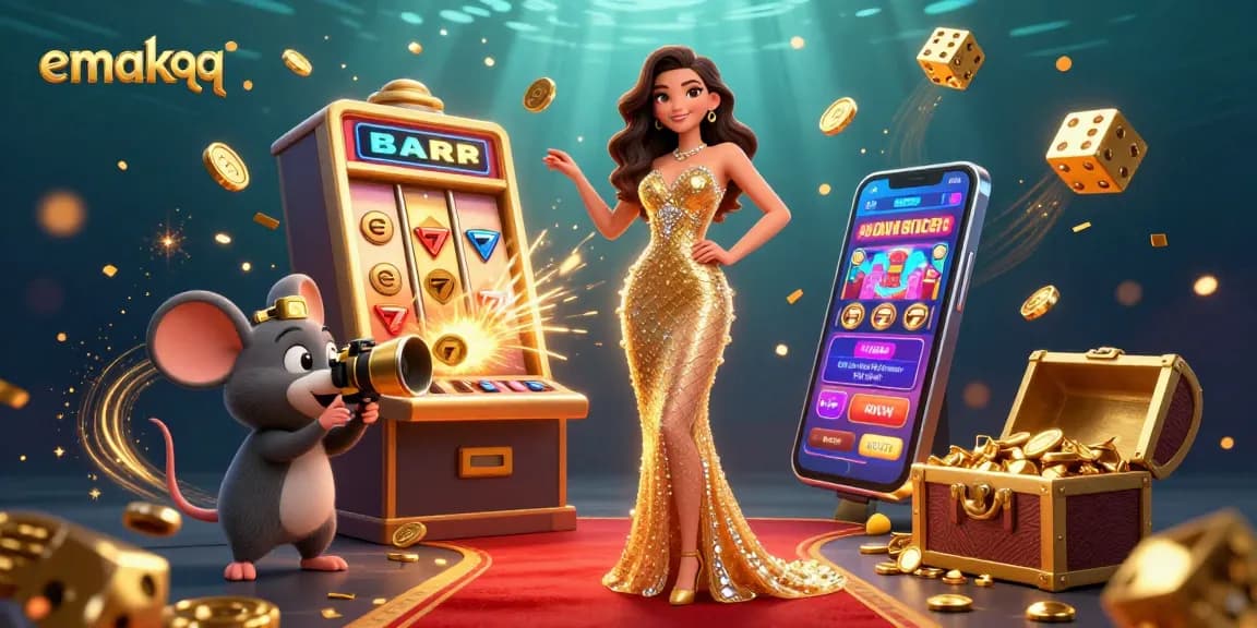 Join the excitement at emakqq with vibrant casino games in a stunning 3D illustration.