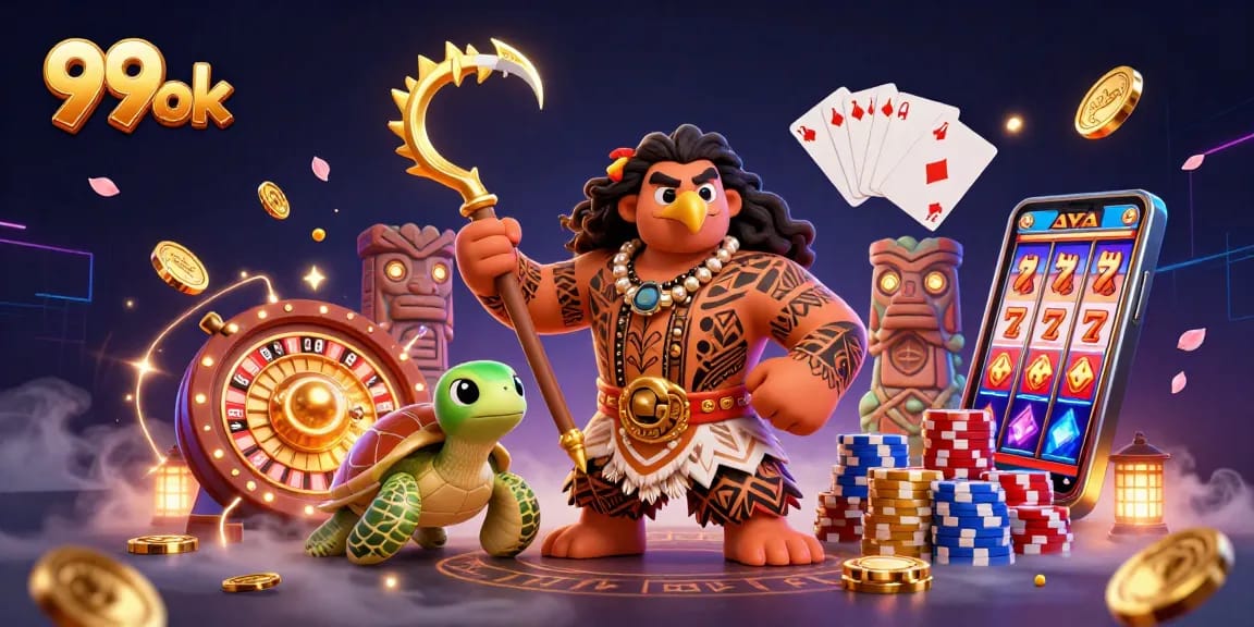 Experience the thrill of winning at 99 ok with vibrant casino elements and engaging characters.