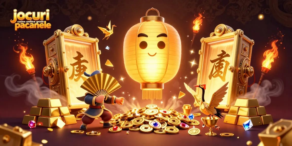Joacă jocuri casino online gratis păcănele cu iluminări aurii și simboluri norocoase.