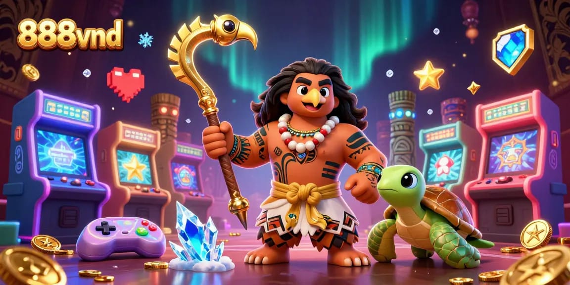 Experience thrilling gaming adventures with 888vnd in an enchanting 3D casino scene.