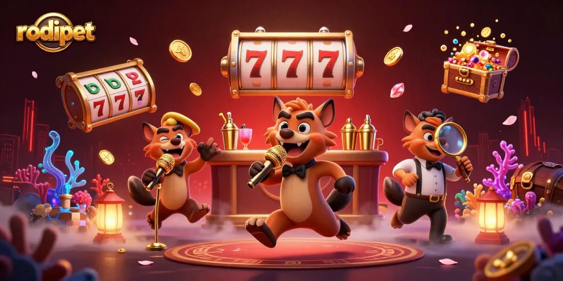 Engage in the rodipet casino scene with hyenas, golden slots, and a vibrant atmosphere.