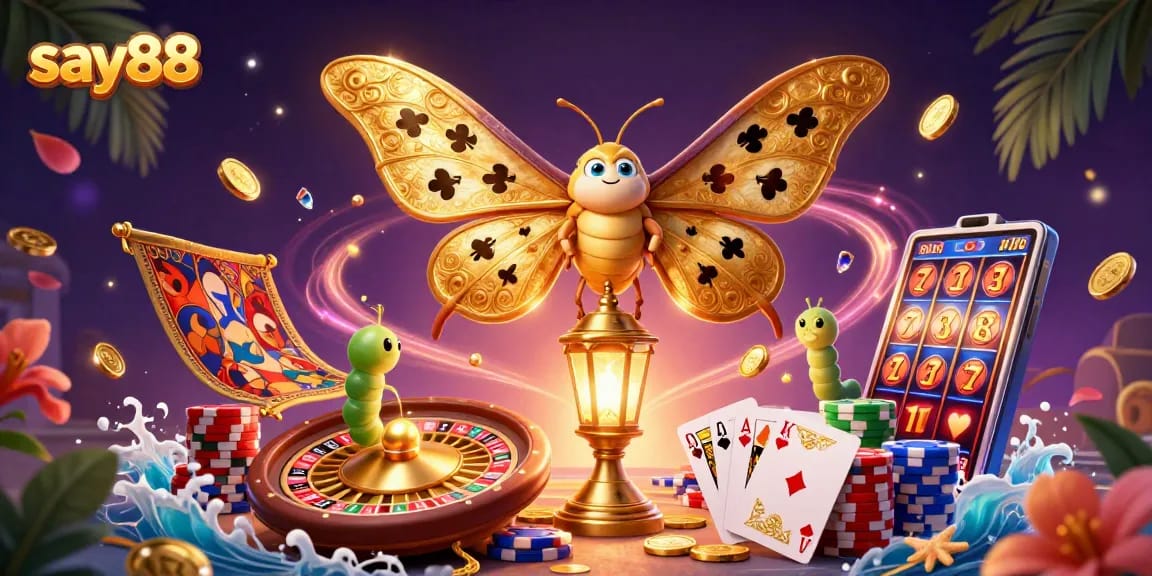 Experience thrilling wins at say88 with vibrant golden coins and casino elements swirling around.