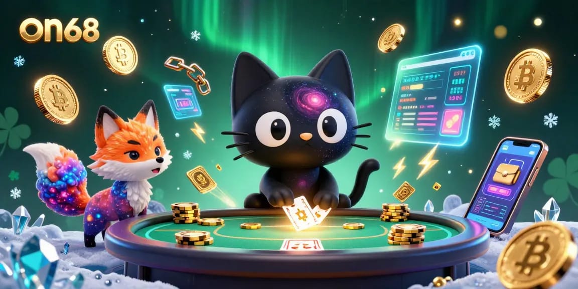 on68 attracts players with a cosmic casino scene featuring unique characters and vibrant gaming elements