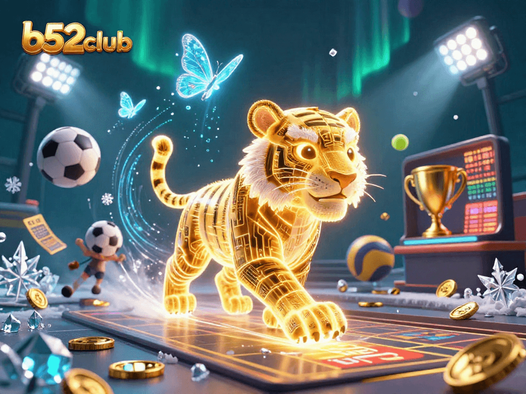 Join the b52club adventure in this vibrant casino scene filled with sports elements.
