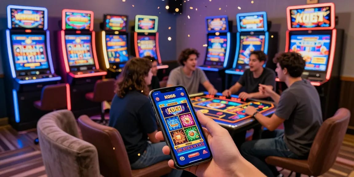 Exciting online gaming atmosphere with KO66 app in action, showcasing vibrant casino games and social interaction.