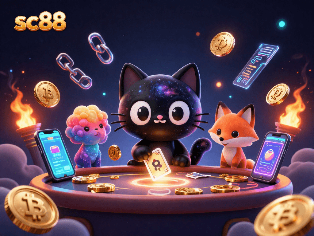 Engage in thrilling gameplay at sc88 with a cosmic casino featuring vibrant characters and crypto elements.