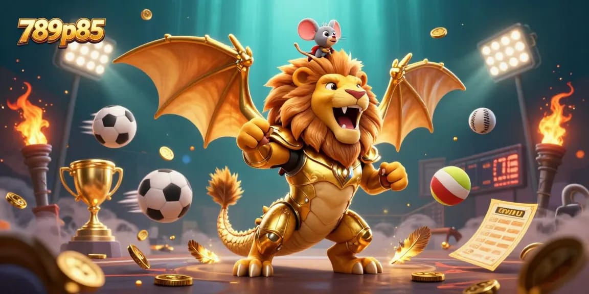 Experience thrilling gameplay with 789p85's dynamic sports betting atmosphere featuring chasing sports balls and golden trophies.