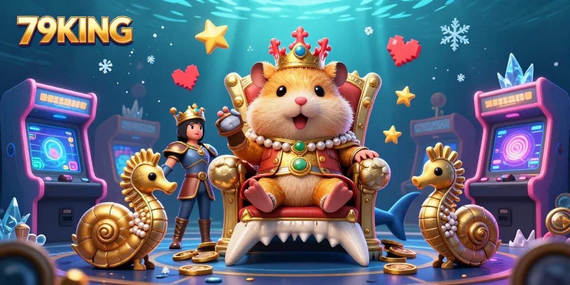 Engage in thrilling gameplay at 79KING with the vibrant hamster king in a glittering casino scene.